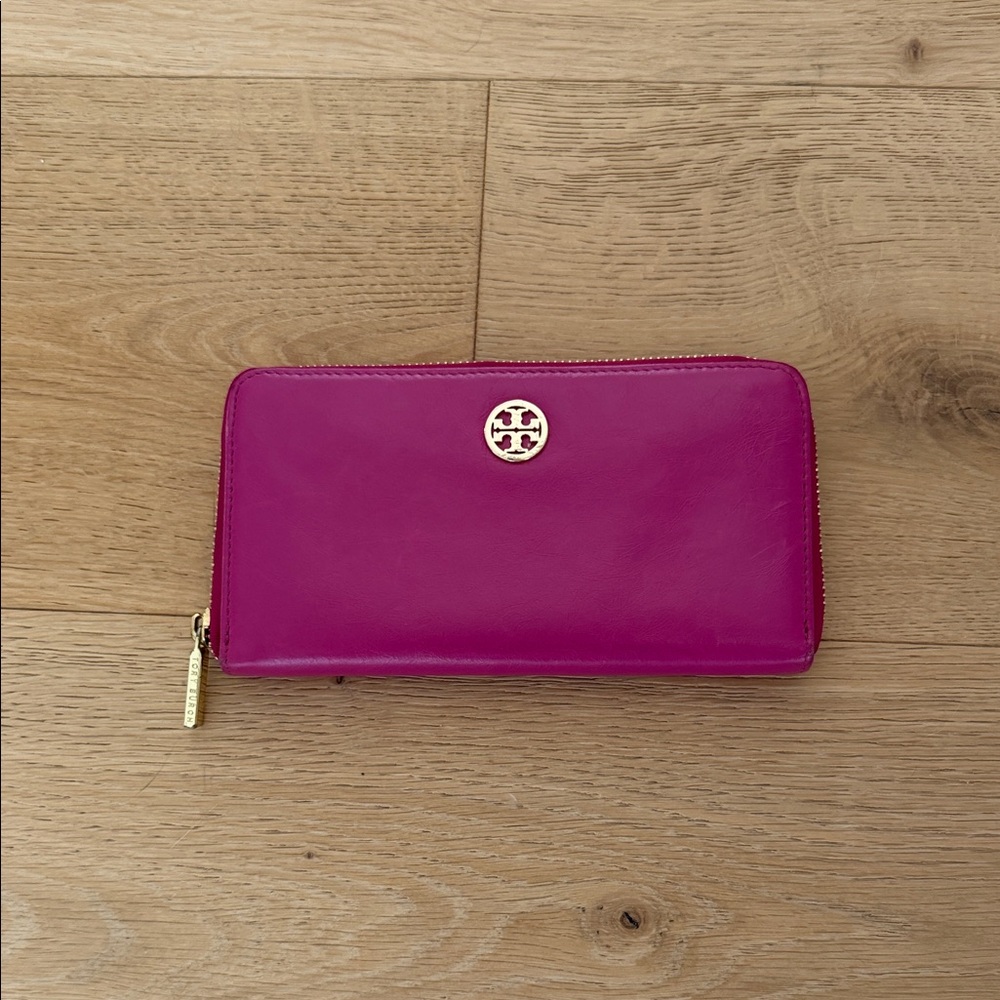 Tory Burch Bright Fuchsia Leather Zip-Around Wallet